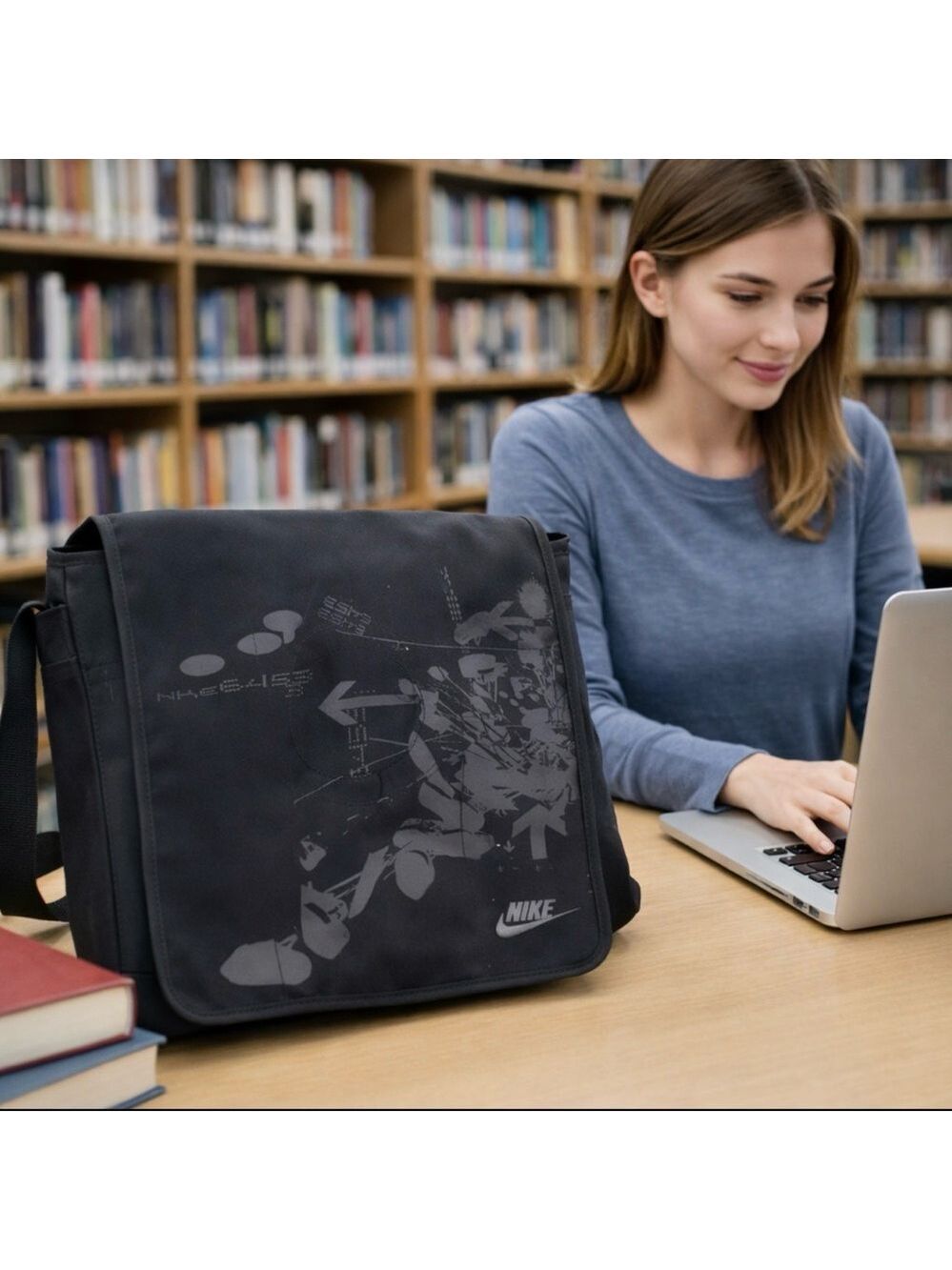 NIKE MESSENGER BAG BLACK COMPUTER BAG OVERNIGHT CROSSBODY SHOULDER ATTACHÉ BAG